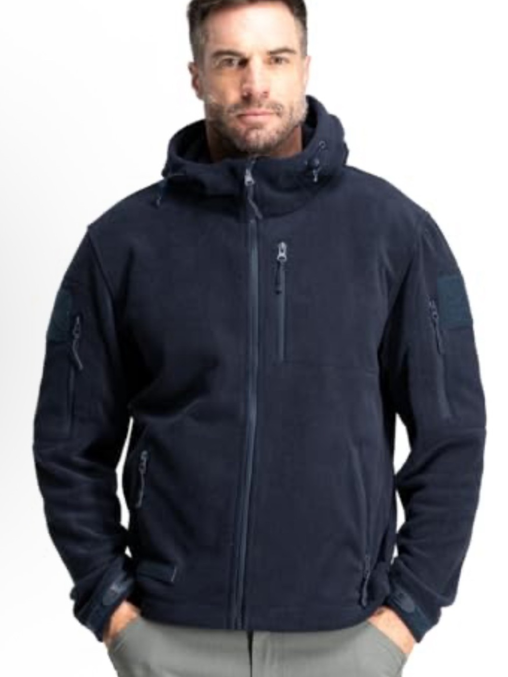 NWT BAERSkin Men's Military-Style Hooded Fleece Jacket in Navy